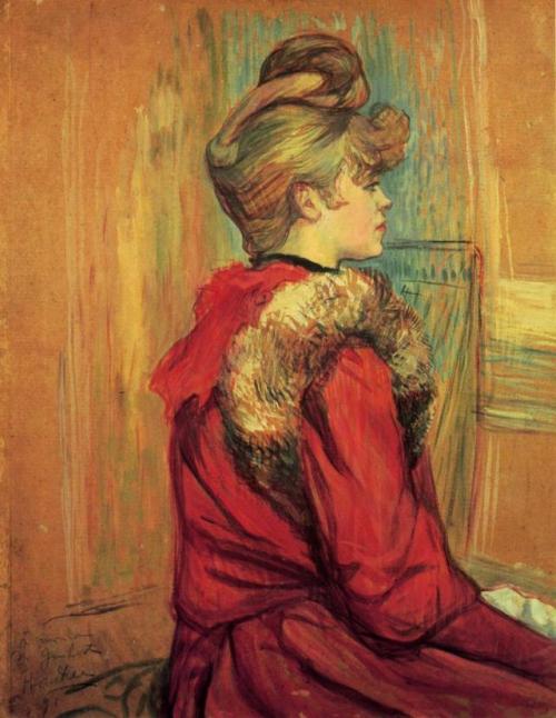 artist-lautrec: Girl in a Fur, Mademoiselle Jeanne Fontaine, 1891, Henri de Toulouse-LautrecMedium: 