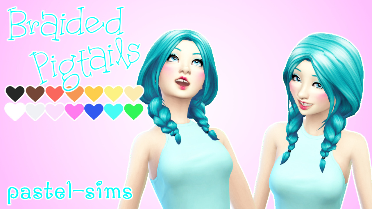 love 4 cc finds — pastel-sims: Braided Pigtails! ♥ New Hair Mesh!...