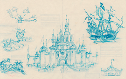 vintagegal:  Original layout created in 1955 for a full-color newspaper section presenting some of the “many delights and wonders that are yours to enjoy at Disneyland.” (via)  