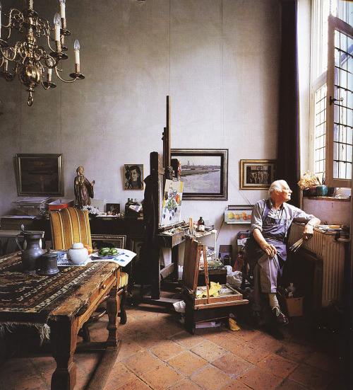 Kees Bol in his Atelier, Ridderstraat 23 Heusden Vesting  -  Frans Lossie,1995 Dutch Photography 