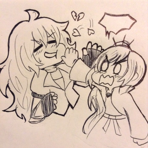 booksandweapons:  someone requested freezerburn where Weiss acts shy ah im sorry if it doesnt look good! 