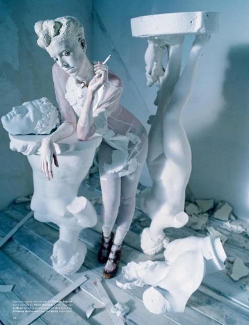 Agyness Deyn with sculpture in “Spooky” for Love #13, Spring/Summer 2015. Photograph by Tim Walker.“