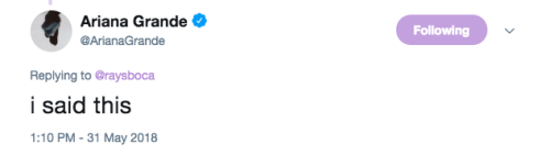 arianagrandesource:May 31st: Ariana via Twitter