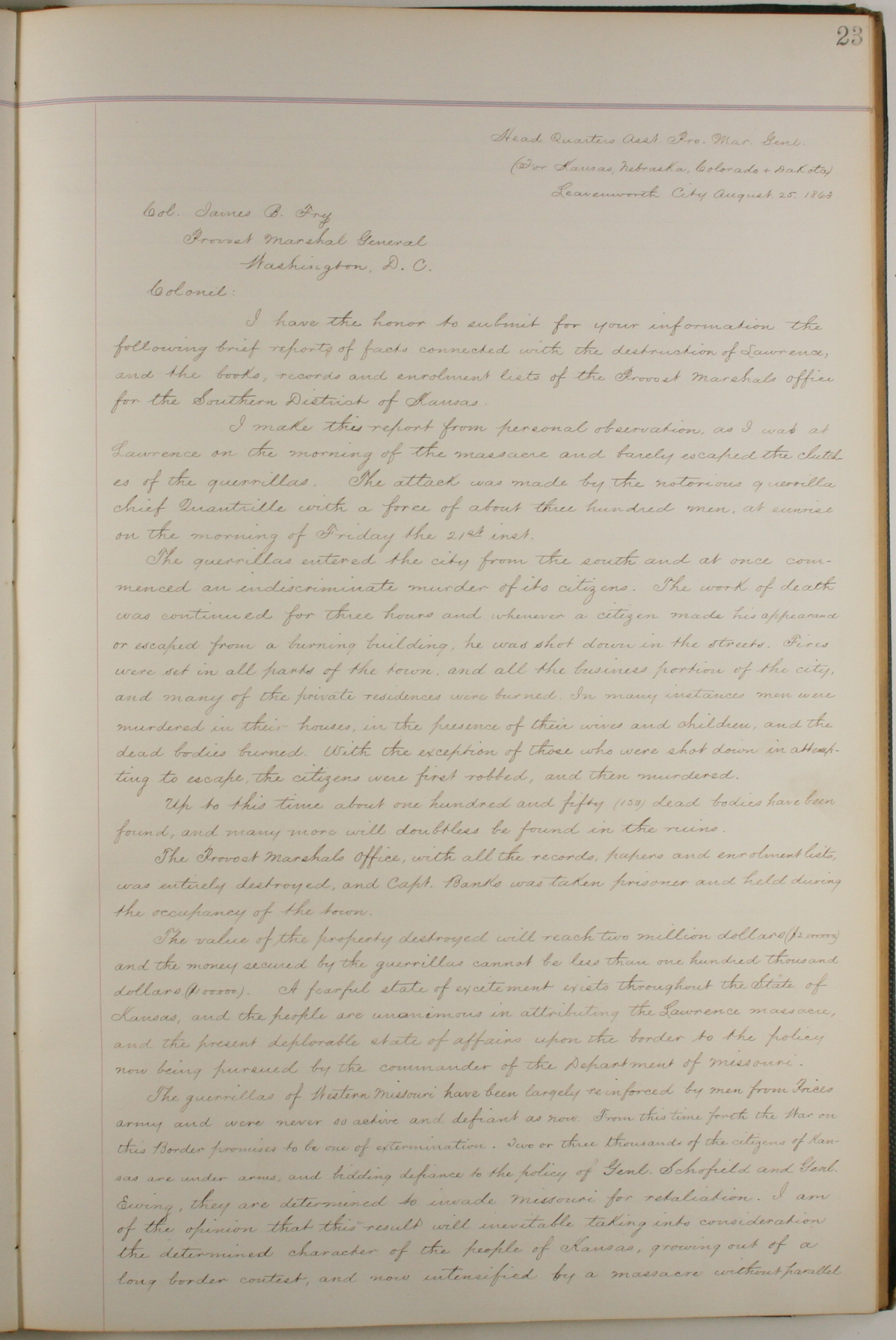 todaysdocument:  Quantrill’s Raid, aka the Lawrence Massacre 150 years ago on the