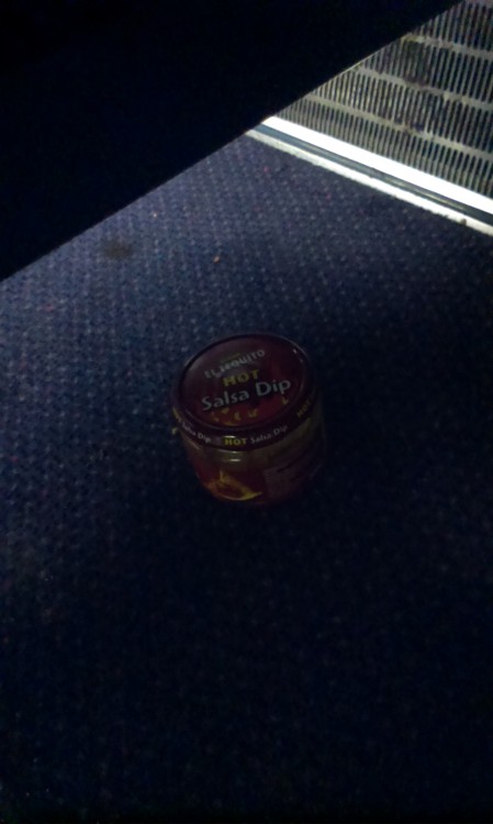 I found this salsa dip under my seat on the train.Someone was having a cheeky track time snack time.