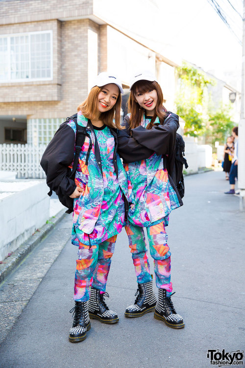 Yukarin and Chan 3 of the J-Pop group Hyper Yo-Yo on the street in Harajuku wearing matching outfits