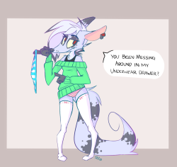 owleyes-art:  What the heck, don’t go through other people’s stuff guys, rude. Still working on making her more opossum-like, altered the head shape and ear size, made her a little more twiggy, ect. Still don’t want to get rid of the tail tho. :(