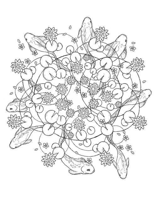 Koi pond mandala - Ink drawing. I’m planning to color it… If you’d like to as well, I offer t