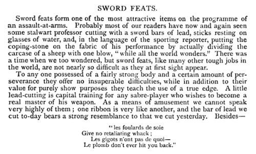 victoriansword:Lead cutting was one of several sword feats, and required specialized swords for the 