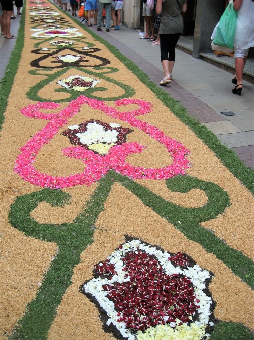 Happy International women&rsquo;s day! Flower petal carpets in Tossa de Mar.Catalonia, Spain.&nb