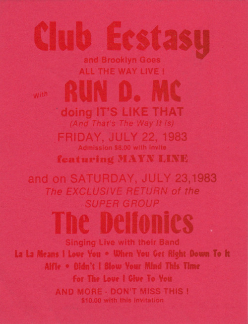 Run-DMC & The Delfonics @ Club Ecstacy - July 23, 1983 #FlyerFriday