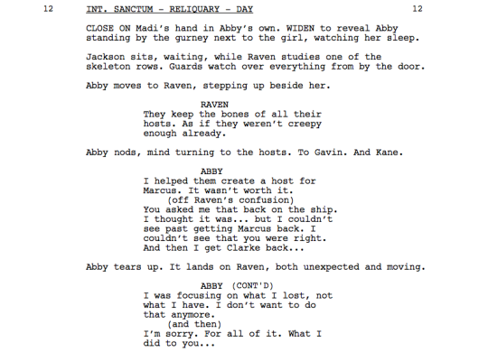 Hi everyone!  Hope you enjoyed Episode 12, written by Kim Shumway and directed by Antonio Negret.  First, we have Abby’s unforgettable farewell.