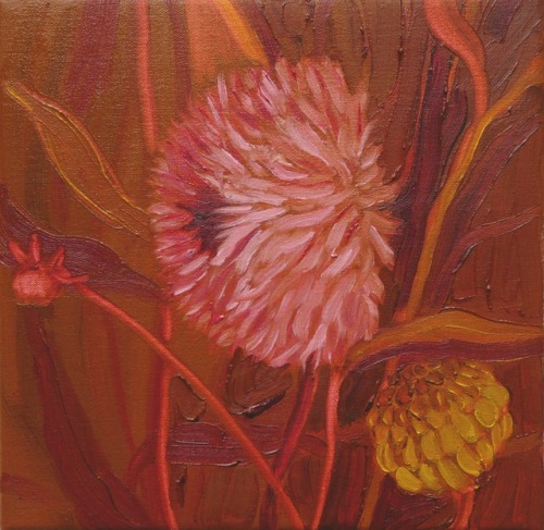 Dahlias   -   Alice Brasser , 2016Dutch,b.1965-Oil on canvas, 25 x 25 cm.