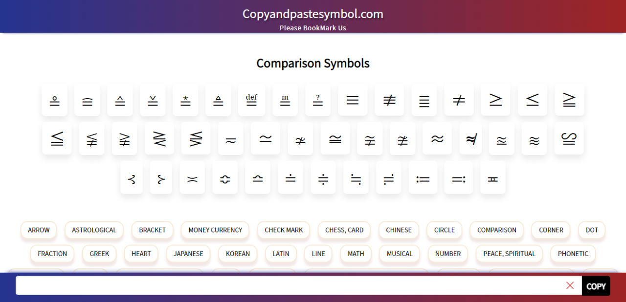 Get Comparison Symbols Copy And Paste