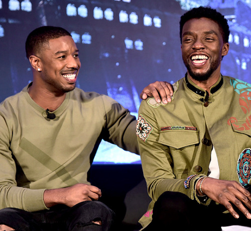 sbstianstan: Michael B. Jordan and Chadwick Boseman attend the Marvel Studios’ BLACK PANTHER Global 