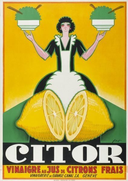 design-is-fine:  Noël Fontanet, poster artwork for Citor, Vinegar from fresh lemons, 1933. Vinaigrer