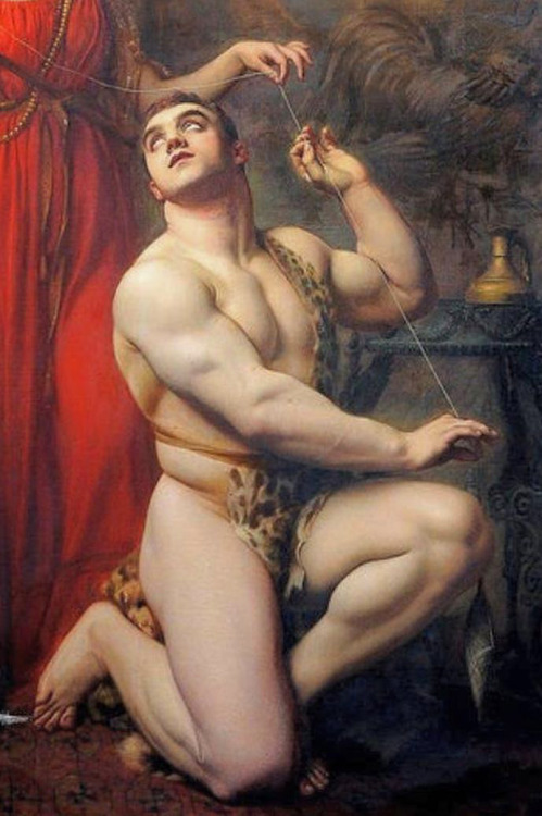 antonio-m:  Early 1910s, queer French academic painter  Gustave Courtois found enjoyment using Swiss strongman Maurice Deriaz  as his model. “Hercule au pied d’Omphale” (1912) & “Persée  délivrant Amdromède” (1913). Paintings are at