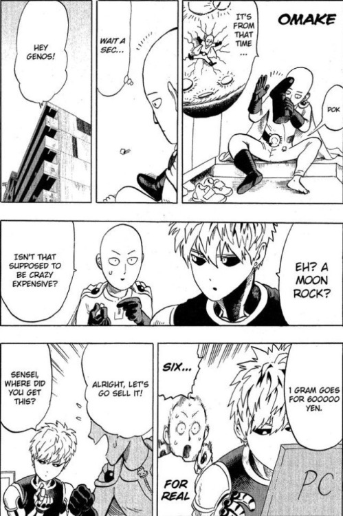 Saitama finds and loses a moon rock he found in his boot after he fought Boros