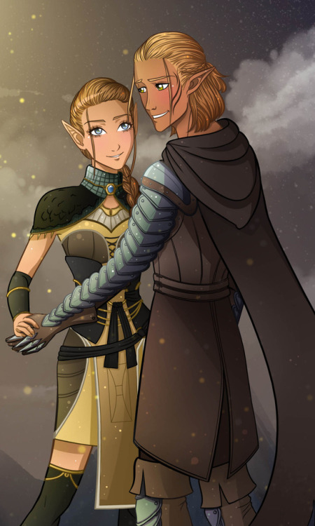 Late birthday present for my sister @xxtoruvielxx of Elise (her hero of Ferelden) and Zevran.