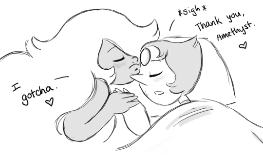thekezziekez:  spinelstar:  thekezziekez:  Sometimes when they’re really beat up after battle, Pearl asks Amethyst to remind her how to sleep, and normally, she would recall instructions on how to do a thing (ie, what Steven already told her) but she’s