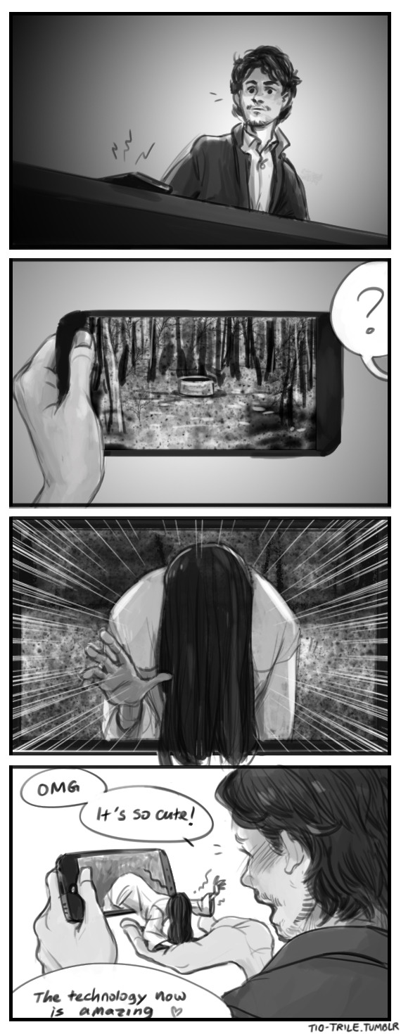 tio-trile: Sadako’s not a fan of modern technology advances (One day late for Halloween