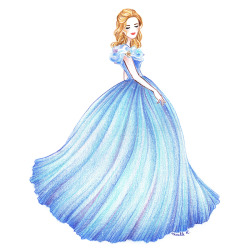 cirquedepapier:I couldn’t resist to sketch my own version of the 2015’s Cinderella gown.A tribute to my sweet grandma, whom I bought the (old version) DVD about a decade ago.