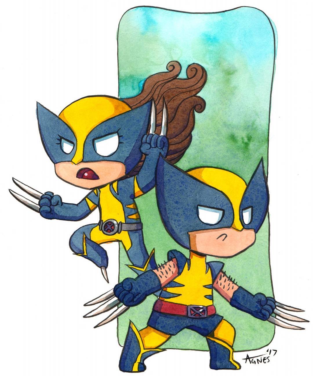 agnesgarbowska:
“X-23 & Wolverine watercolour! This piece with be for sale at #SDCC at table GG-17. 😊😊 #x23 #wolverine #logan #cute #chibi #weaponx #kawaii #watercolor #watercolour #comic #comics http://ift.tt/2tY22H3
”