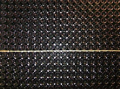 Bottles of Saint-Lamvinus in storage at Cantillon