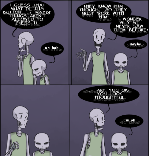 zarla-s:  [Previous]Uh oh.Sans is going over every cruel thing Gaster’s done to them while in the elevator, but the four specific things are:-How Gaster showed them the plates were tracking devices.-Gaster asking him how far he’d go to protect his