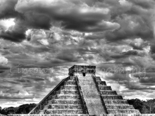 Temple of Kukulkan Photo in Chichen Itza - Black &amp; White Photography is copyrighted and rema