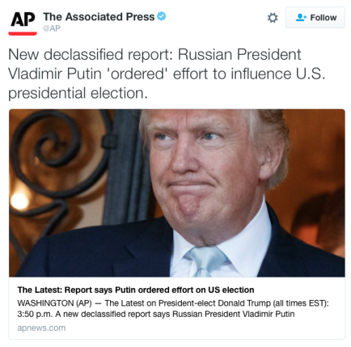keepyourarmin: micdotcom: Vladimir Putin ordered attempt to influence US election, declassified repo