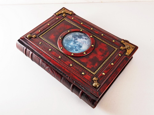 10" x 14" large, aged reddish leather journal. Rich decorated, based on one older version&