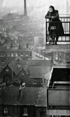 flashofgod:  John C Maddon, Actress Violet Carson looking out over the industrial landscape of Manchester, 1966. 