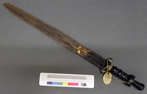 Double edged sword with a fluted blade from Arochukwu in the eastern Igbo area, c. 1932 or earlier. 