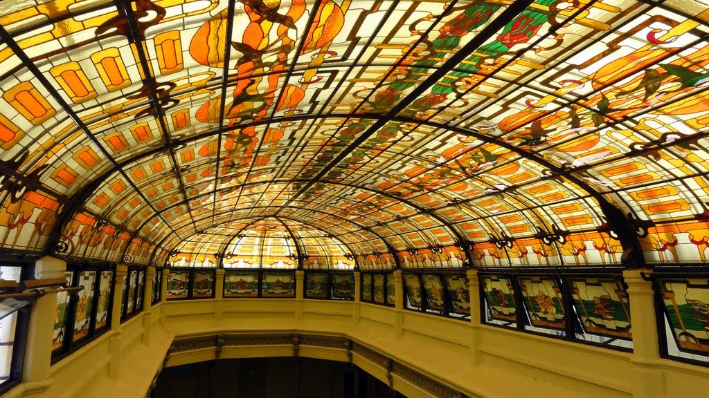 vimyvickers:  Gorgeous stained-glass skylight ceilings in the Art Nouveau style,