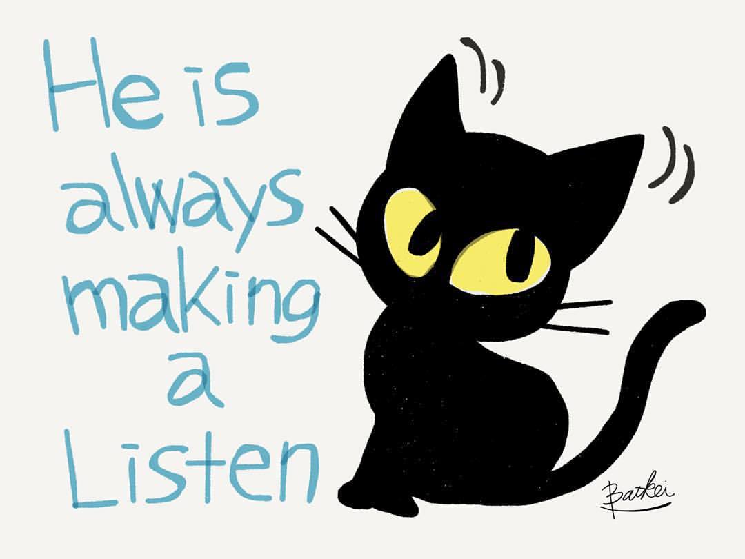Batkei 聞き耳を立てる Cat 猫 Cats Feline イラスト
