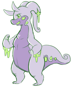 naoren:  Goodra character idea. He’s a bodybuilder, but his species’ naturally pudgy appearance and a thick layer of slime doesn’t make this very obvious. Despite this, he is quite proud of his physique, (particularly his hindquarters *brick’d*)