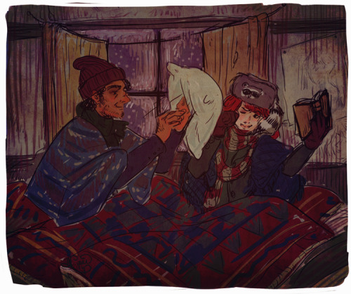 nisiedrawsstuff: grantaire and prouvaire snuggling up against the winter cold (seriously bro cant yo