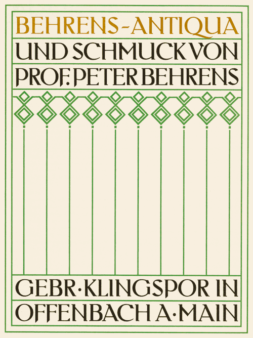 Peter Behrens, Behrens Antiqua, Initials, 1907. Published by Klingspor, Offenbach, Germany.