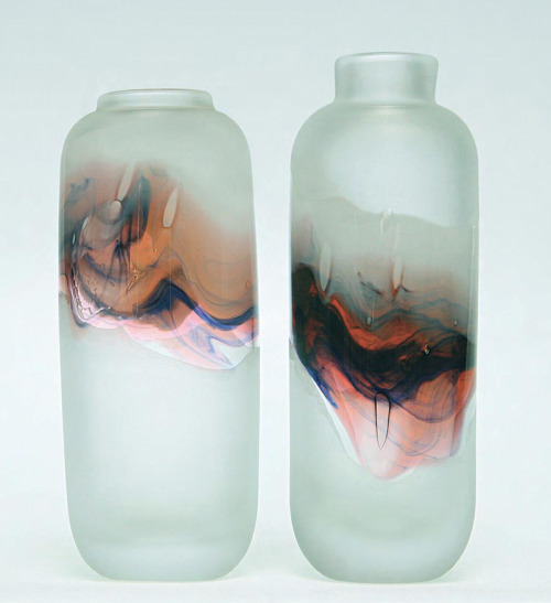 Hans-Theo Baumann, Vases, 1979. Handblown glass, fusing. Richard Süssmuth Glashütte, Germany.From th