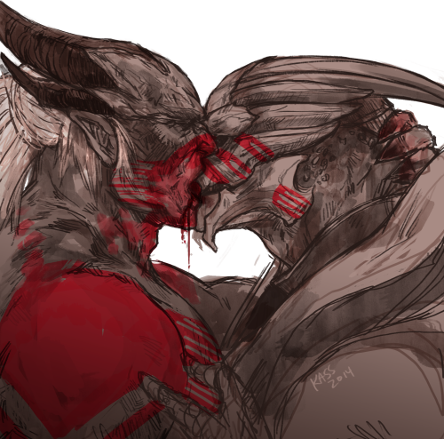 kassa-fabrication:alright so hear me out how about gay turian and kossith bitey makeouts