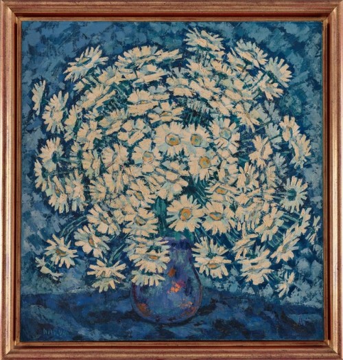 helloagauniverse:Francisco Narvaez (Venezuelan, 1905–1982 ), Flores Blancas en Fondo Azul, ca. 1960,