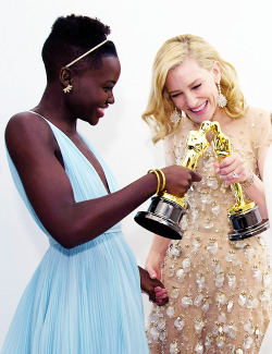 whichwitchs:  Cate Blanchett and Lupita Nyong’o - 86th Annual Academy Awards Press Room. 
