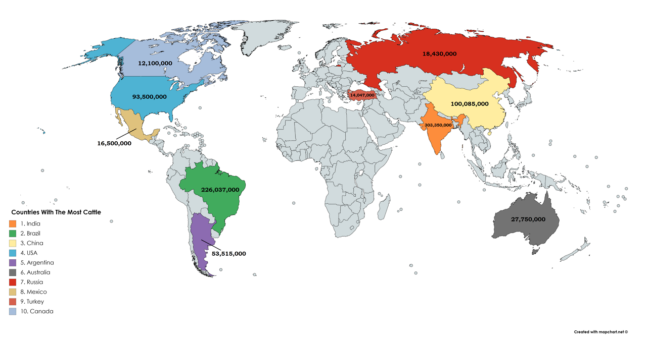 Ten countries. Крупный рогатый скот в мире карта. Карта поголовья крупного рогатого скота.
