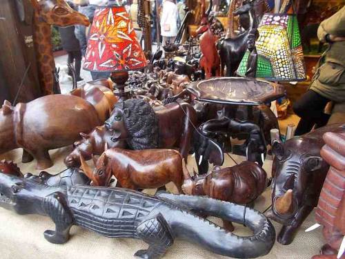 African art - sculptures sold on a market.