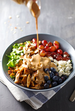 beautifulpicturesofhealthyfood:  Rainbow chicken salad with almond honey mustard dressing…RECIPE