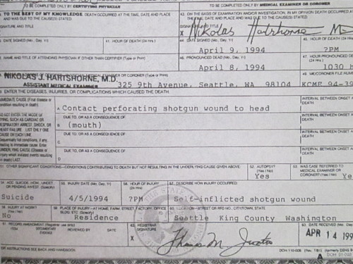 weirdnerdworld:  Kurt Cobain’s death certificate. 