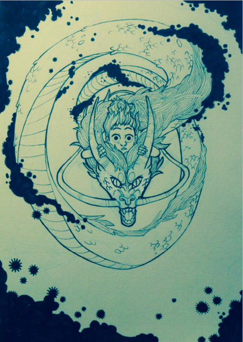 Inktober ghibli! Who would have known that Haku is so hard to draw from the front???
