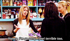 :  Rachel: You lent me Monica’s earrings? I am not allowed to borrow her stuff!Phoebe: