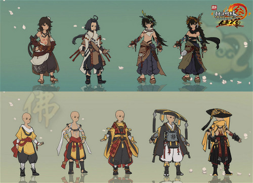 Concept design of warrior costumes of different martial art schools, inspired by traditional chinese